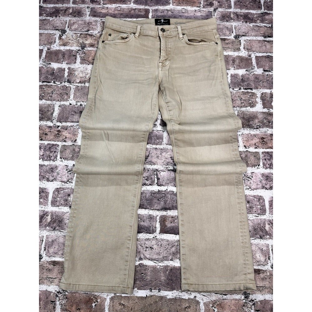 7 For All Mankind Mens 31 Slimmy Luxe Performance Khaki Pants Tan Slim Straight